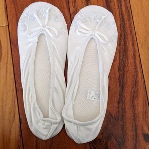 isotoner Women's Satin Ballerina Slippers with Embroidered Pearl (9.5-10.5)